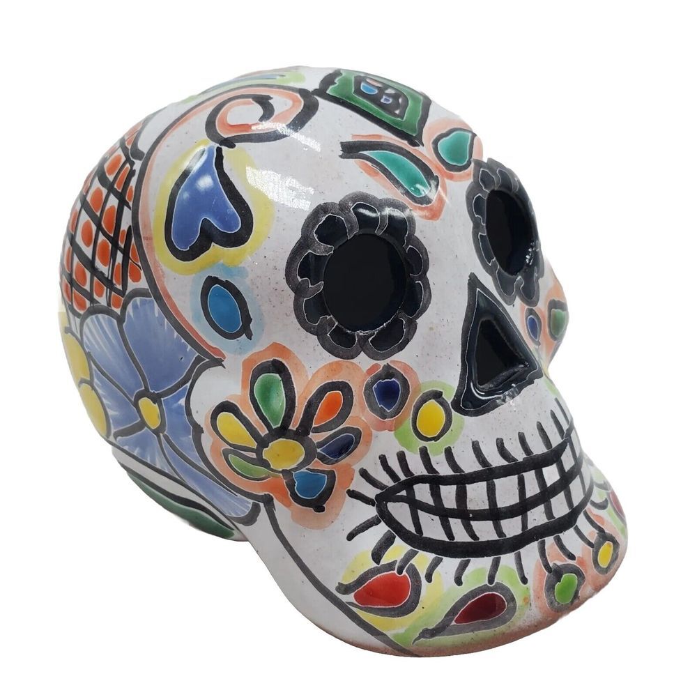 Calavera Chica de Talavera Clay Skull Handmade Mexican Pottery 5" x 6"‎
